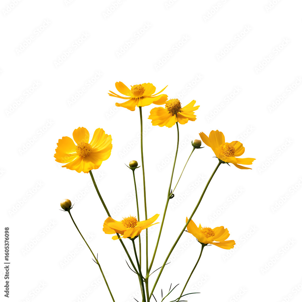 Fototapeta premium yellow flowers isolated png format design element isolated on white background, png, ai generated. 