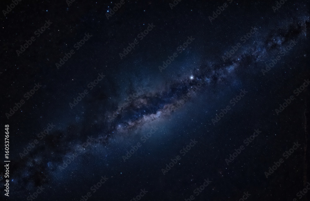 Fototapeta premium Dark night sky filled with countless twinkling stars, luminous band of Milky Way galaxy. Celestial backdrop offers sense of wonder, infinity, perfect for astronomy, space exploration, science