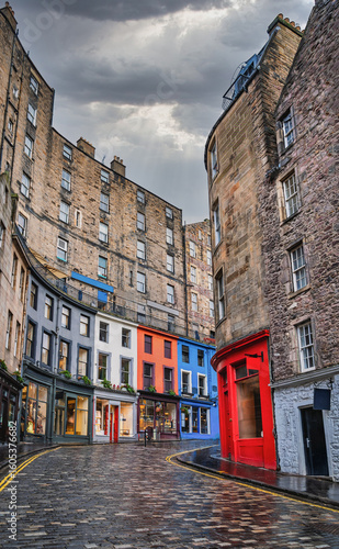 Colorful Victoria Street in Edinburgh , Scotland