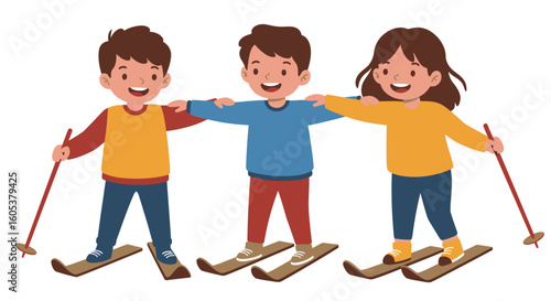 Children Skiing Together – Fun Winter Sports Activity