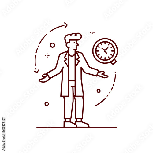 Wallpaper Mural Man in coat gesturing with clock and circular arrow design in line art style on white background view Torontodigital.ca