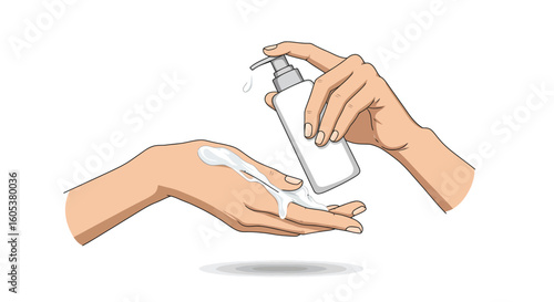 Applying Lotion – Hand and Bottle Illustration