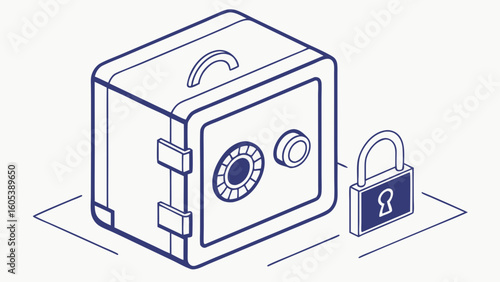Digital Security and Data Protection Concept with Safe and Padlock Line Art Illustration