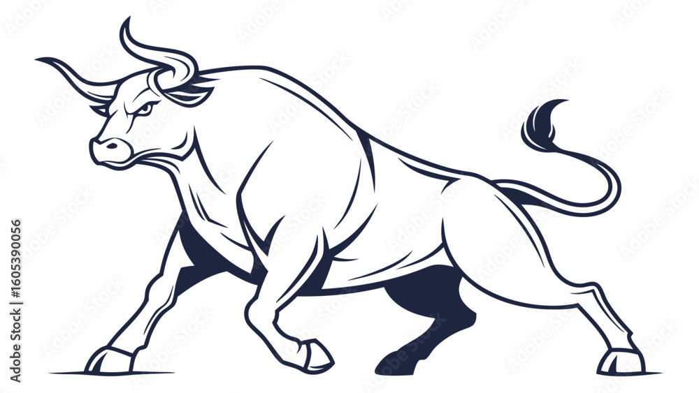 Fototapeta premium Powerful Raging Bull Monochrome Vector Illustration
