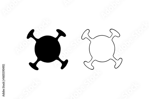 Two stylized shapes one filled black and one outlined with four appendages on a white background