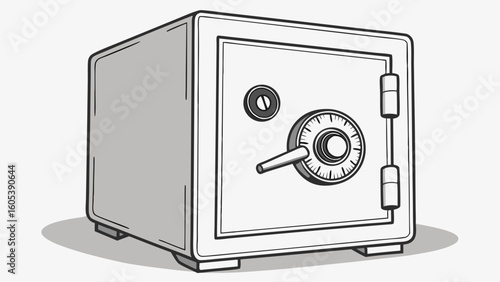 Illustration of a classic combination safe. Secure metal strongbox with dial lock, symbolizing protection and valuable storage.