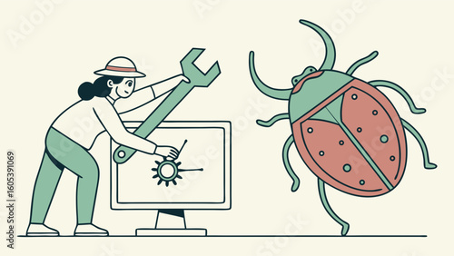 Software Bug Fixing and System Troubleshooting Illustration