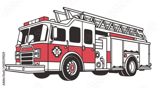 Classic Red and White Fire Truck Vector Illustration for Emergency Services and Public Safety