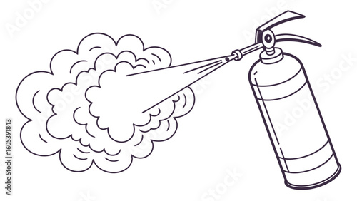 Fire Extinguisher Spraying Line Art Illustration for Emergency Safety