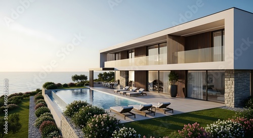 Modern beachfront villa with infinity pool.