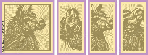  Soft Green Llama Head with Long Hair Vector in Dot Halftone Style for Modern Home Decor Design