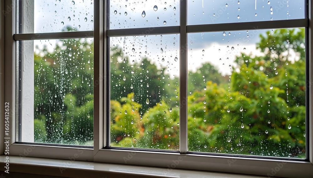 Fototapeta premium Rainy window view of trees