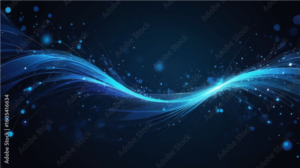 Fototapeta premium Abstract Blue Wave Background with Glowing Light and Futuristic Space Design