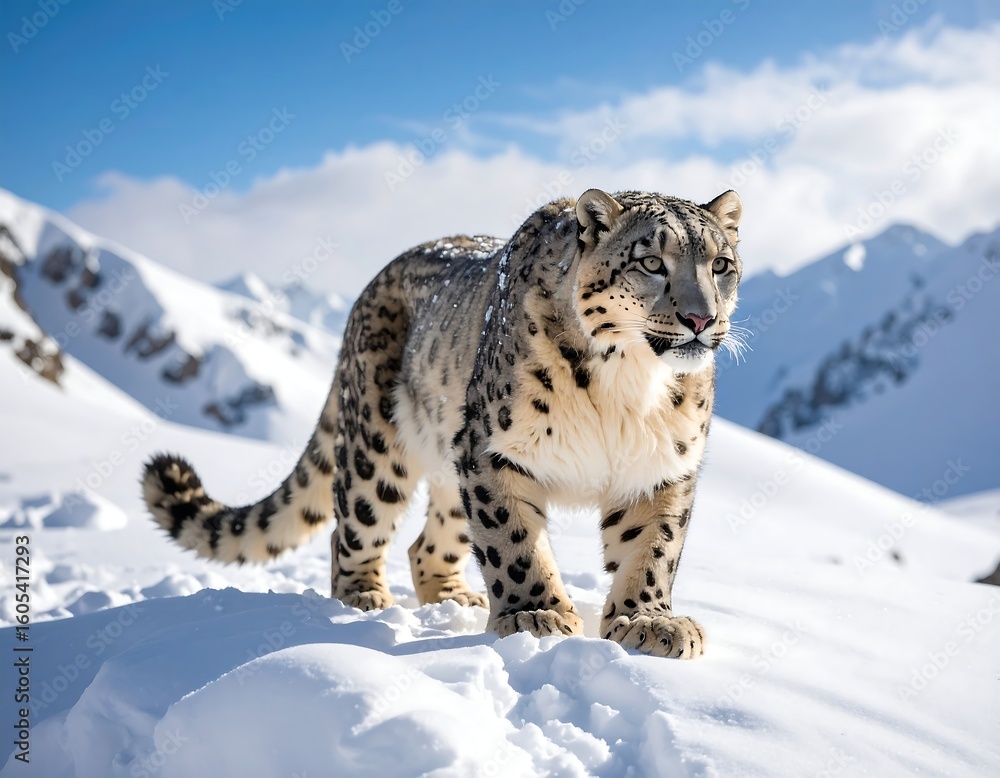 Obraz premium Snow leopard in snowy mountains (1)