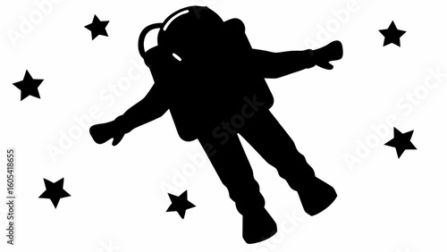 Silhouette of an astronaut floating amidst a scattering of stars in outer space illustration design