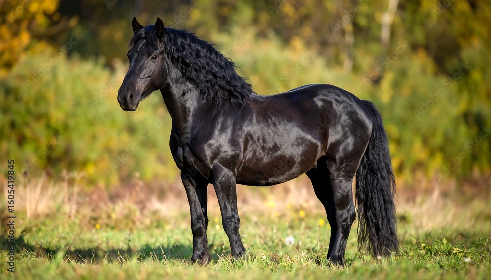 Fototapeta premium Black horse in autumn field