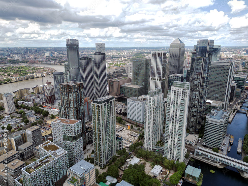 Obraz premium Financial and business centre. Financial capital of the world. Skyscrapers. City of London—global financial centre. Canary Wharf.