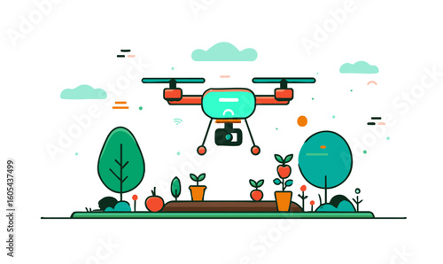 Agricultural drone technology precision farming, smart agriculture, and crop monitoring vector icon 