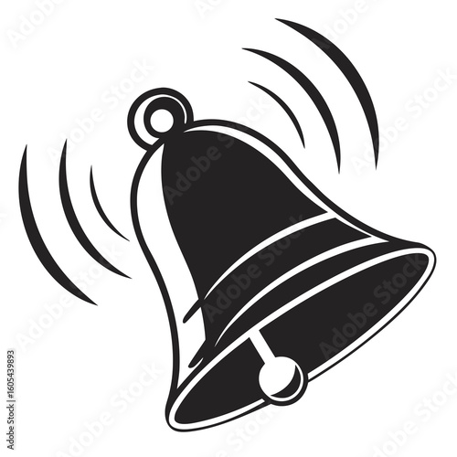 Illustration of a ringing bell with sound waves emanating from it in black and white design style created with generated ai