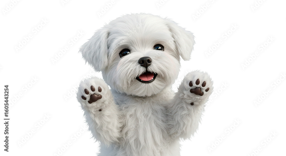 Obraz premium Adorable maltese puppy dog with paws up looking at camera cute pet animal friend small breed happy canine