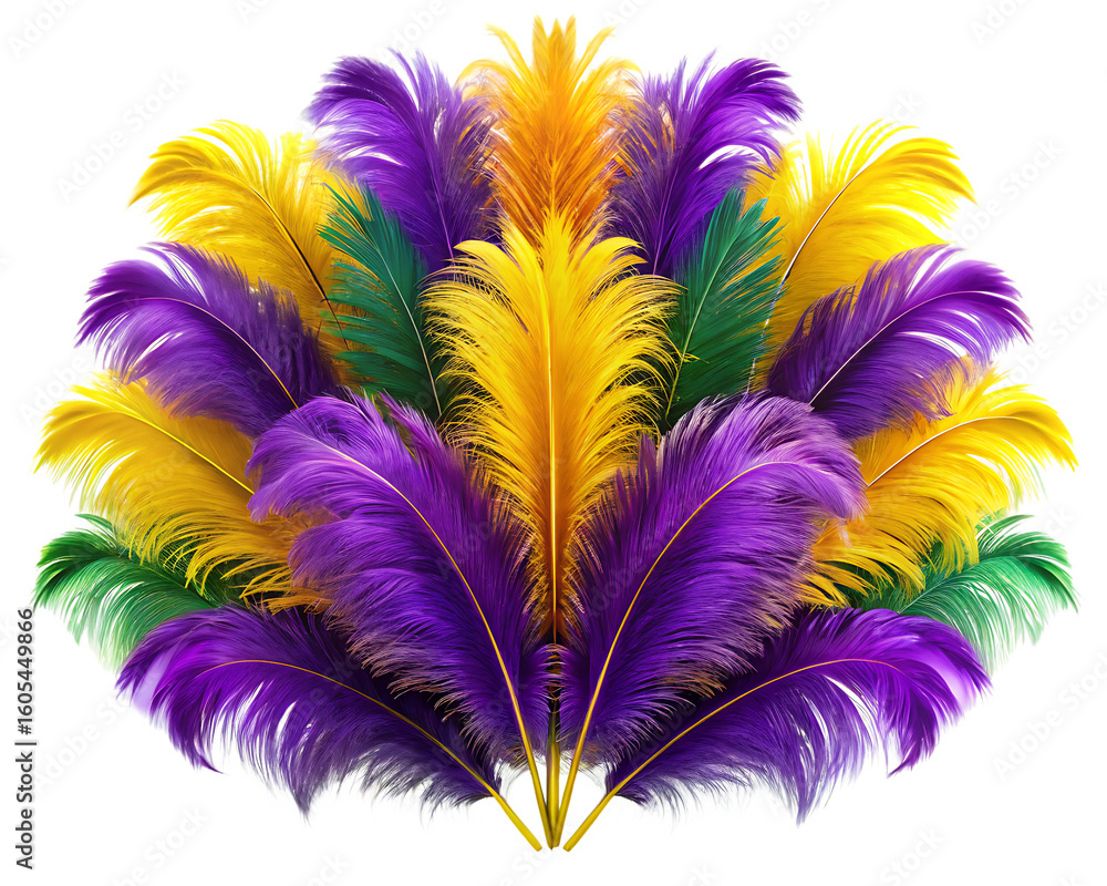 Obraz premium penas roxas e amarelas para carnaval no brasil ele isolated on white background, png, ai generated.