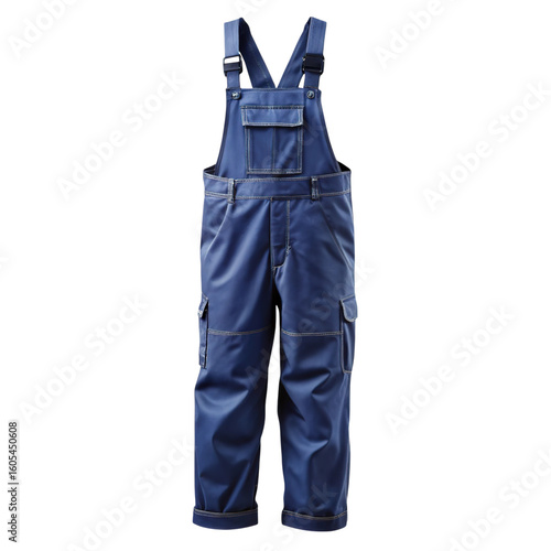 Durable blue denim work overalls with multiple pockets