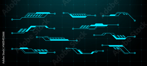 A set of abstract futuristic hud vector graphics elements with modern lines. User interface design concept for technology display.