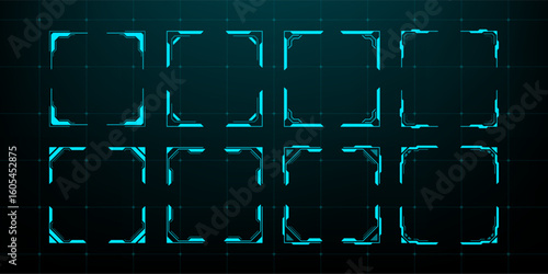 Hud vector frames collection. Futuristic screen element. GUI game interface for digital display. Futuristic infographic set.