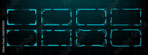 Set of blue futuristic hud frames. Digital hi tech border for user interface. Technology screen for data and graphs.