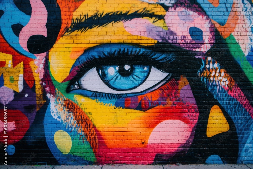 Naklejka premium Colorful graffiti wall with painted eye