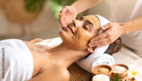 Woman receiving facial scrub