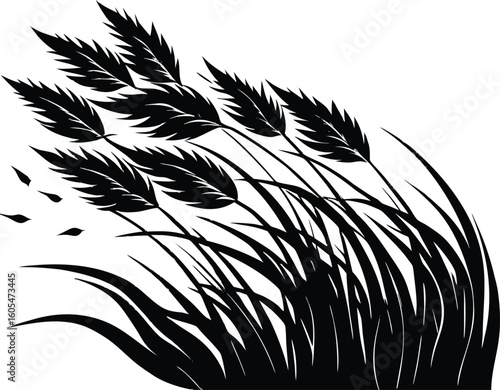Silhouette of Wind Blowing Grass, Swaying grass silhouette