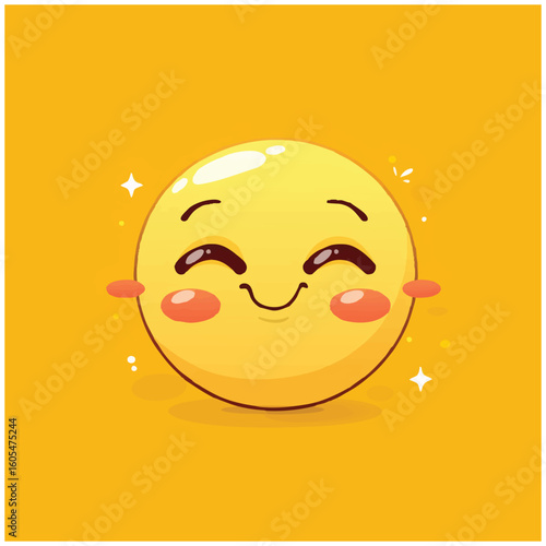 Happy yellow character vector icon illustration with a sweet closed-eye smile, radiating pure joy and positive emotion for digital communication.