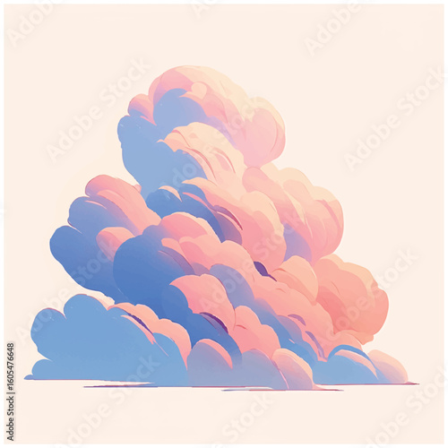 Soft Pastel Cloud Formation Vector Illustration, Dreamy Sky Element Design, Stylized Cumulus Cloud Icon, Atmospheric Graphics