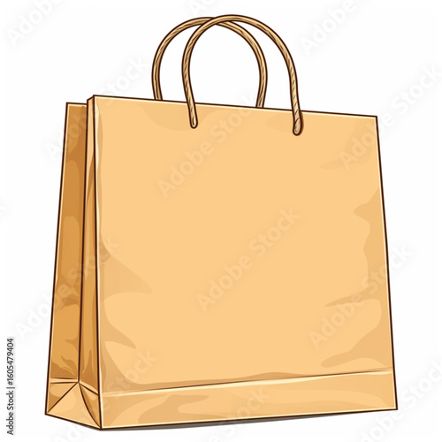 High-quality vector illustration icon of a blank brown paper shopping bag. This simple, empty, eco-friendly retail package graphic is versatile for various design projects.