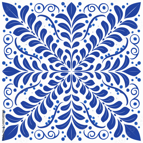 scandi leaf swirl tile in teal and off-white, layered svg with nordic folk-inspired botanical motif, seamless patchwork design