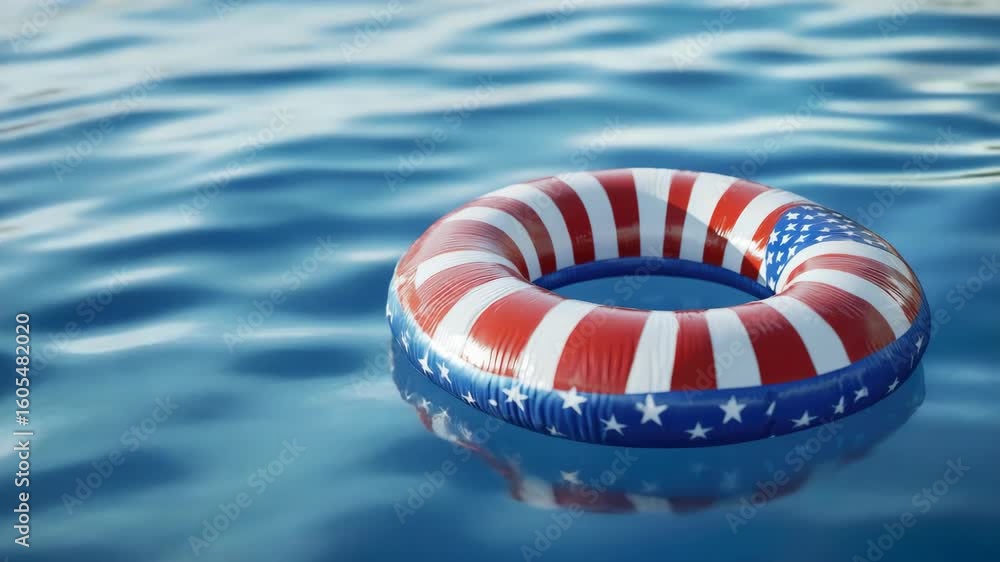 Inflatable swim ring with stars and stripes of the American flag