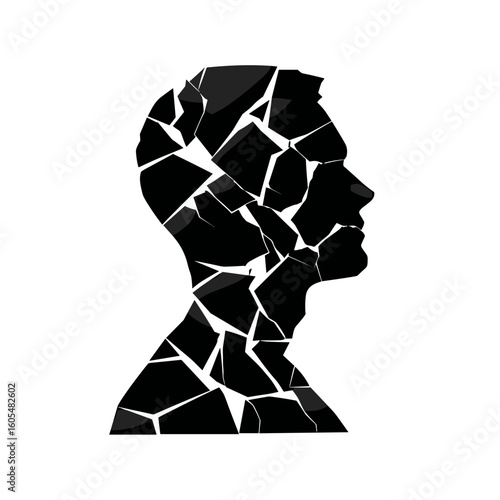 Vector icon of a cracked human head silhouette, symbolizing mental breakdown or fragility
