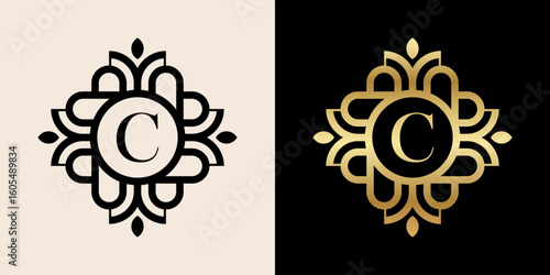 Letter C with luxury ornament logo, for boutique, beauty, shop, jewelry industry, beauty and fashion.