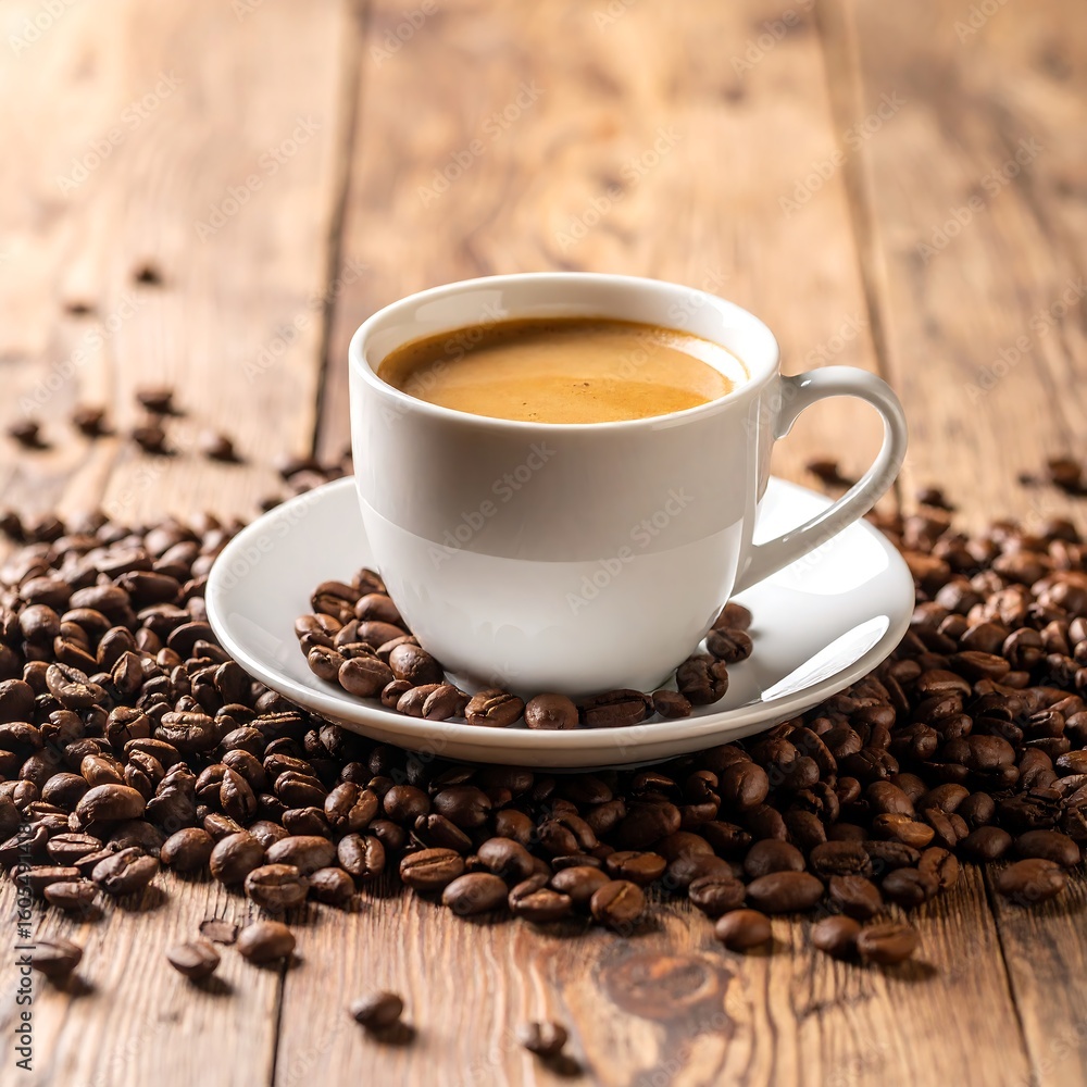 Fototapeta premium A cup of coffee on a wooden table