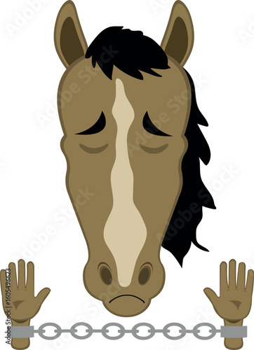 vector illustration character face horse cartoon slave or prisoner handcuffed with chains