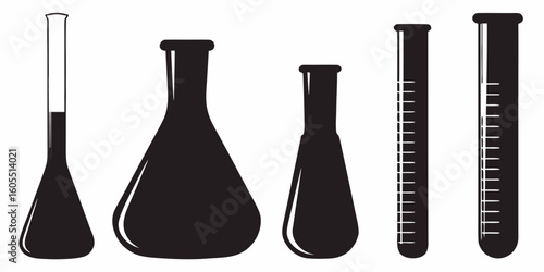 Silhouette of lab glassware isolated against a simple backdrop, emphasizing science, experiments and research