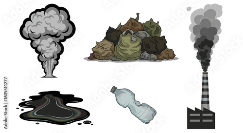 Illustrations of pollution with diverse elements. The image conveys a powerful message about environmental hazards