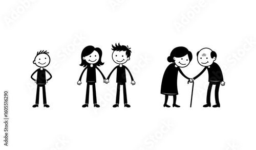 Life Stages Family Stick Figure Illustration