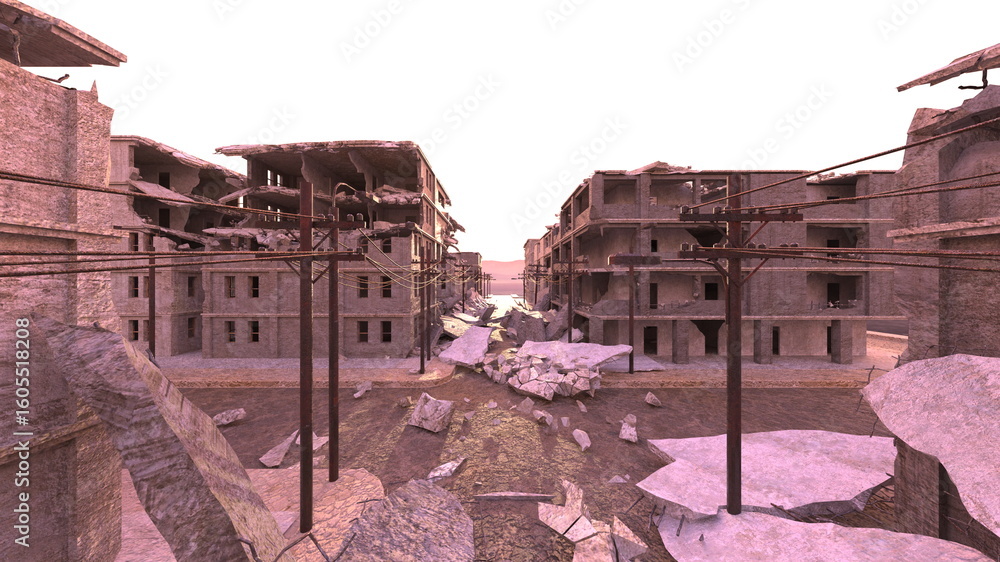 Obraz premium 荒廃した街の風景 3DCGレンダリング