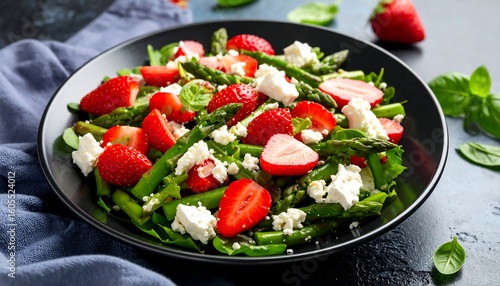 Fresh salad with strawberries, asparagus, and feta