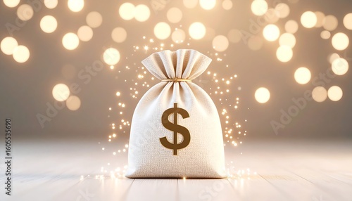 Money Bag with Dollar Sign and Glitter Sparkles