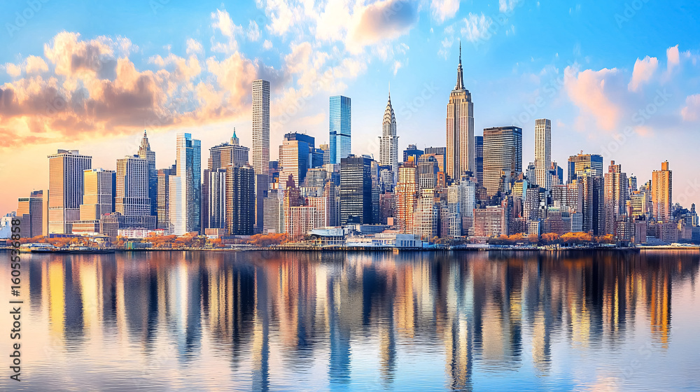 Fototapeta premium A skyline view of New York City, showcasing the cityscape of Manhattan in the USA.