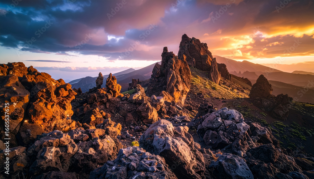 Fototapeta premium Peaks Bathed in Golden Twilight