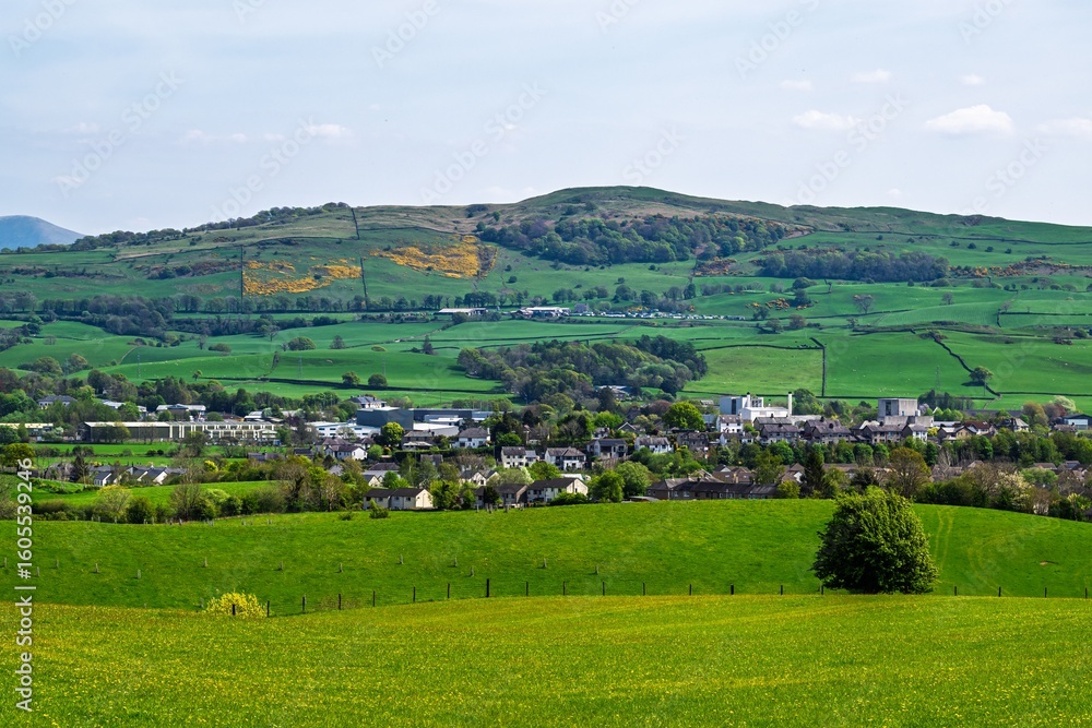 Naklejka premium Farms and Fields over Lake District, Townend house, Troutbeck, Windermere, Cumbria, UK 